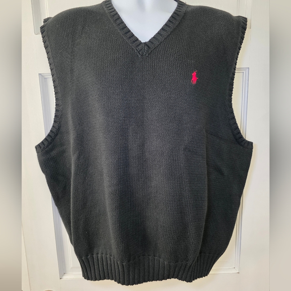Polo by Ralph Lauren V-Neck Black Knit Sweater Vest- Men's Size XXL